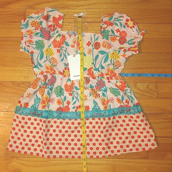 Summer Orange Floral Square Neck Short Sleeved Peplum Top GRACE KARIN Girls 10Y - Picture 3 of 9